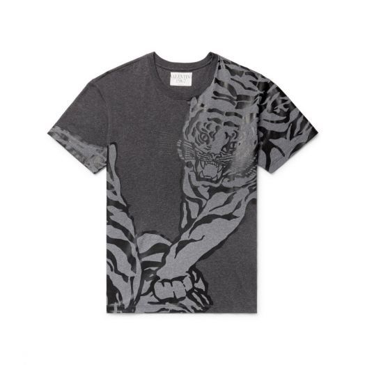 Tiger Logo Printed Mens T-Shirt Tee Grey