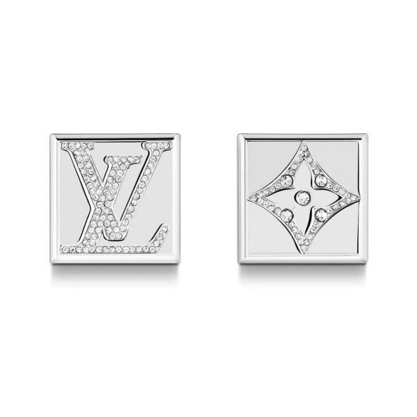 Louis Vuitton Cufflinks Bouton De Manchette Fleur Silver Black Monogram  Flower M64581 925 Lv - 2 Pieces