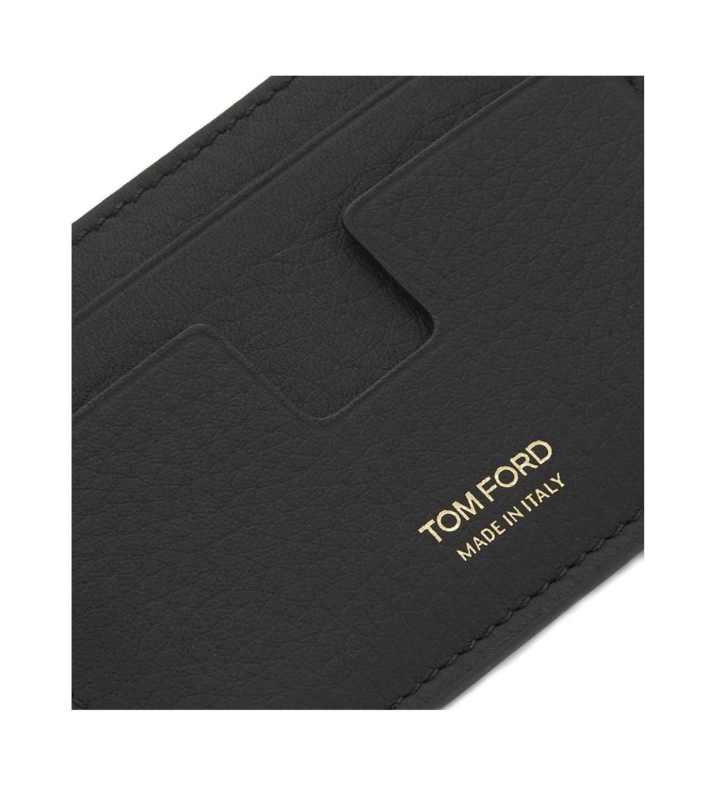 TF Cut Black Grain Leather T Line Card Wallet - Image 4