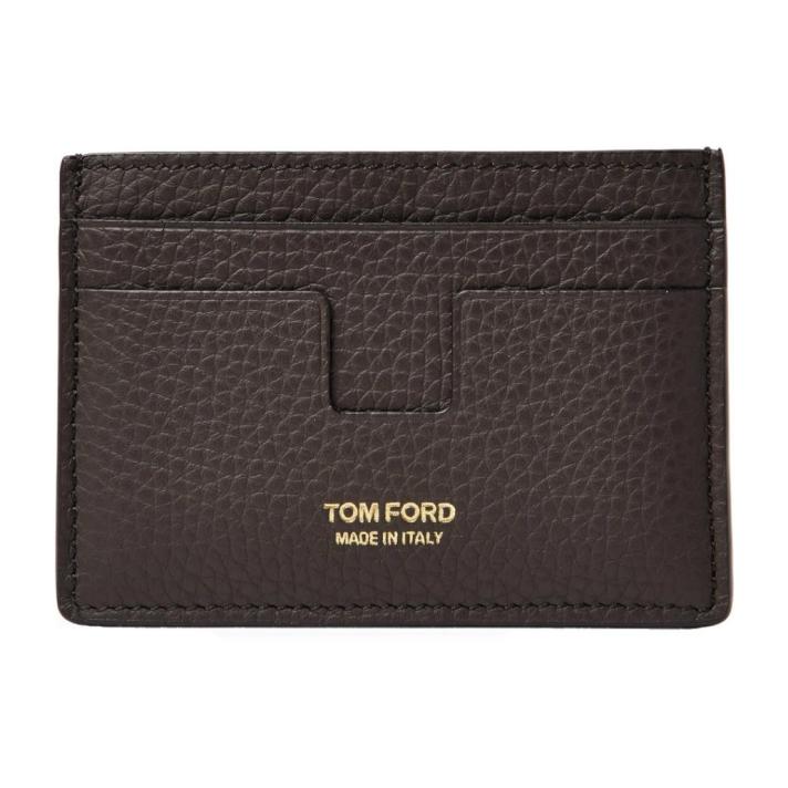 TF Cut Brown Grain Leather T Line Card Wallet