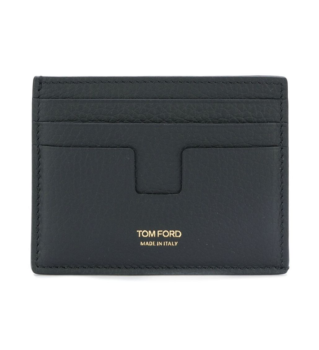 Tom Ford Monogram Detail Black Leather Cardholder Wallet