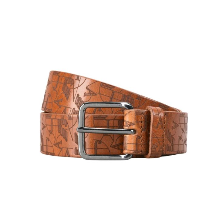 Mens AJ Tobacco Brown Eagle Motif Printed Belt