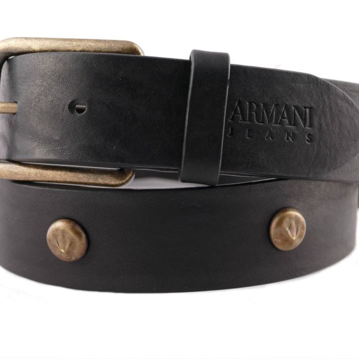 AJ Mens Studded Black Leather Belt Vintage