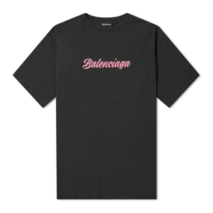 Glossy Pink Logo Printed Black Tshirt