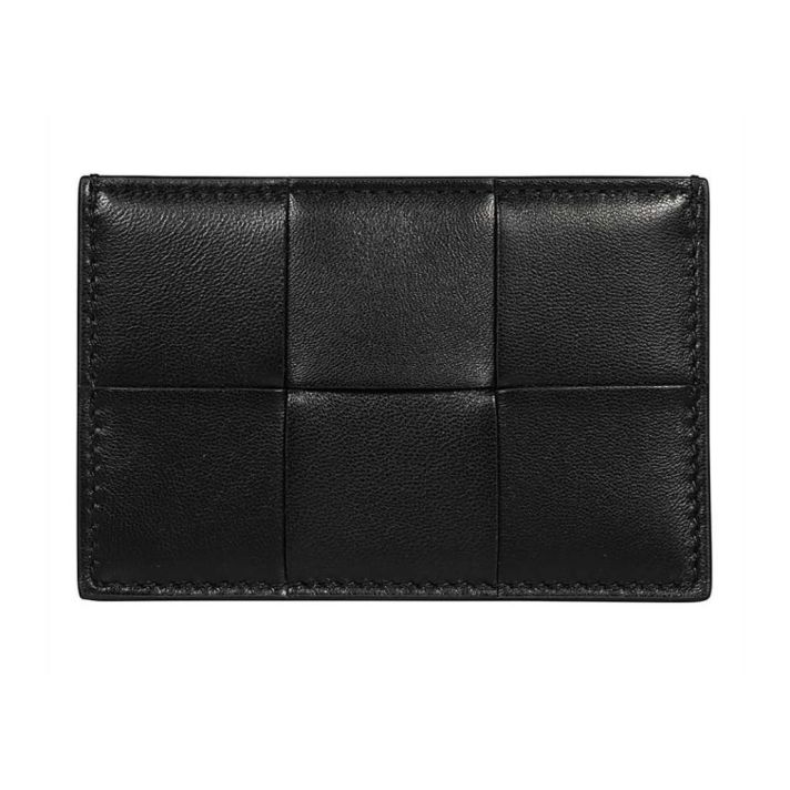 Intrecciato Leather Black Card Holder Wallet