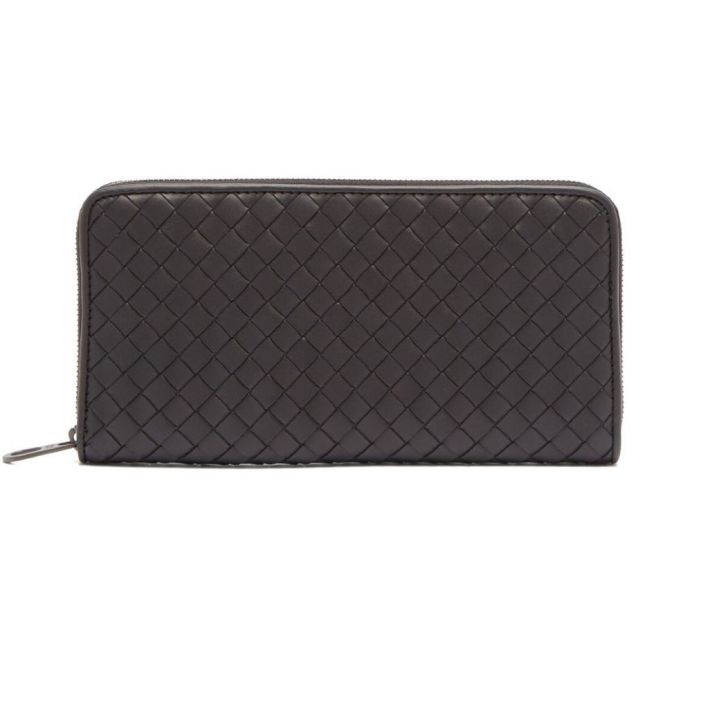 Intrecciato Zip around Black Leather Wallet