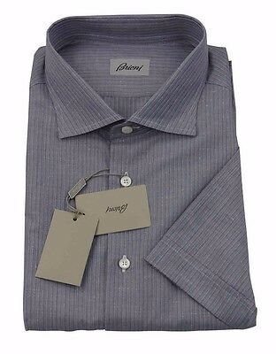 Brioni Mens H/S Dark Grey Stripe Linen Handmade Shirt SZ XXL / EU 43 - UK 17