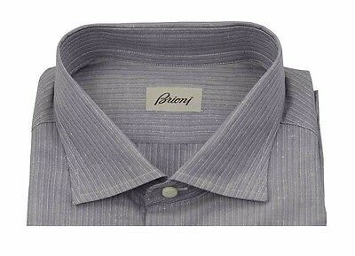Brioni Mens H/S Dark Grey Stripe Linen Handmade Shirt SZ XXL / EU 43 - UK 17 - Image 2