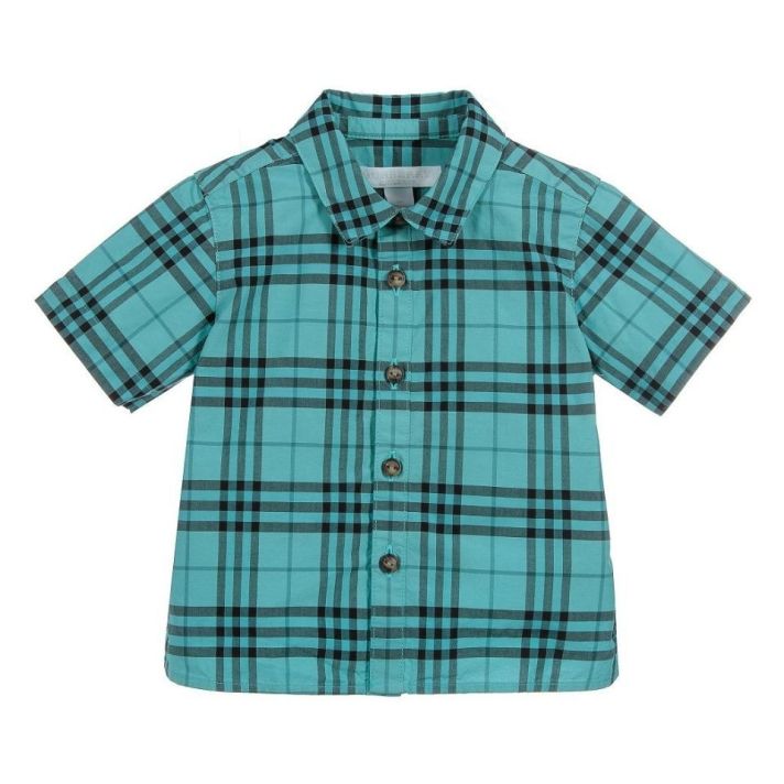 Burberry Children Boys Checked Cotton Light Mint Shirt 2 Years / 92cm