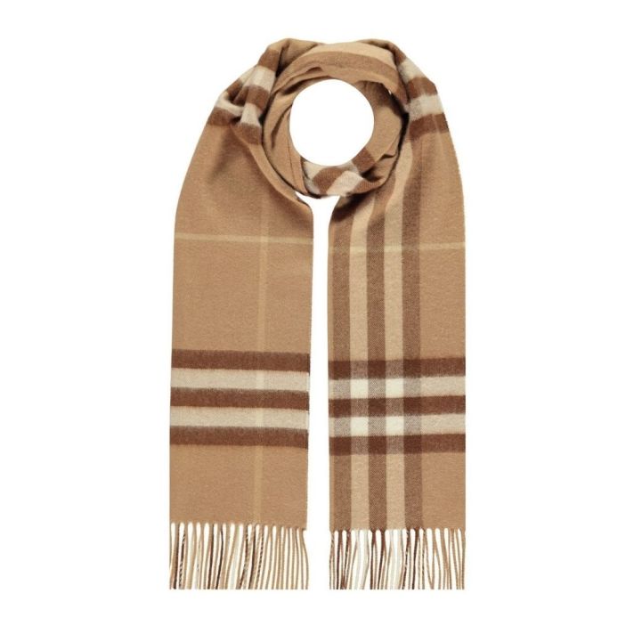 Giant Icon Check Mid Camel Cashmere Scarf
