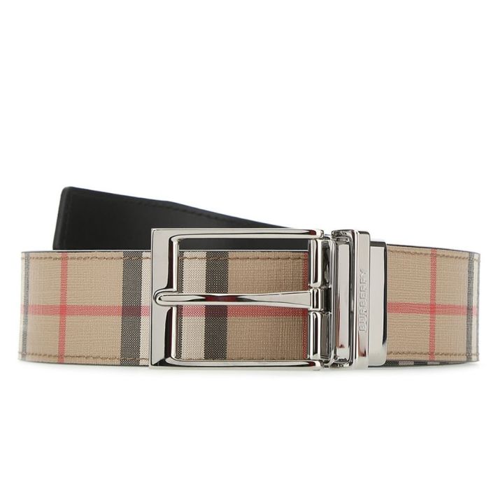 Signature Print E-canvas Beige/Black Reversible Belt