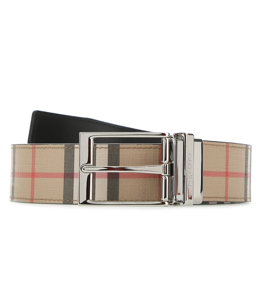 Signature Print E-canvas Beige/Black Reversible Belt
