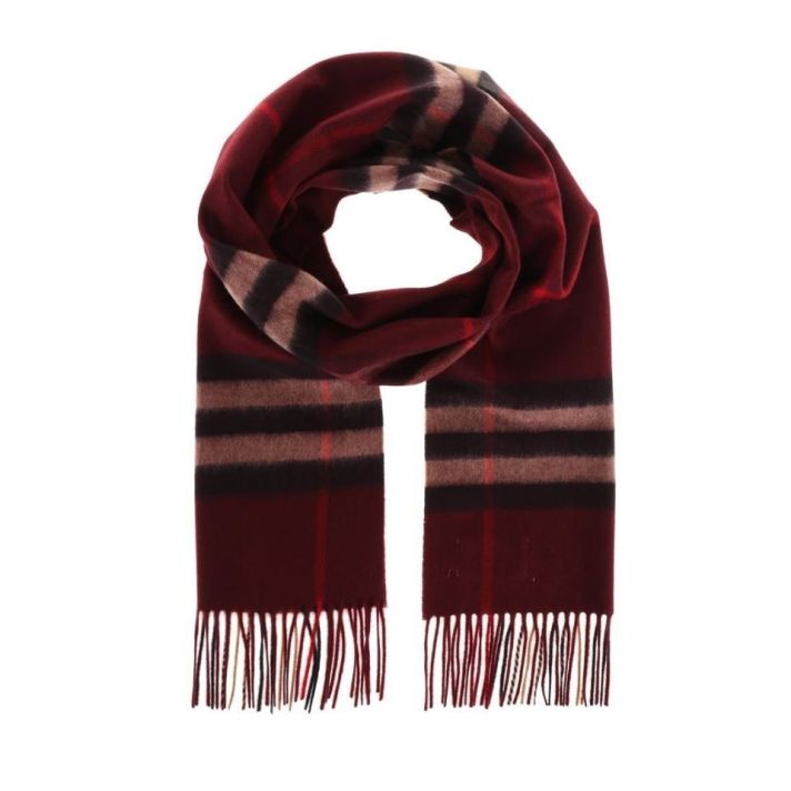 Giant Claret Red Check Cashmere Scarf