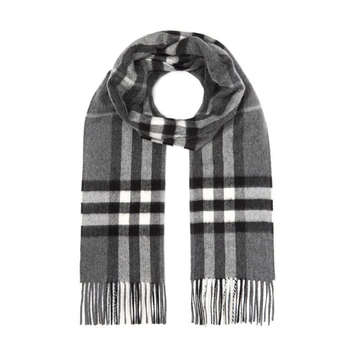 Giant Check Mid Grey Cashmere Scarf