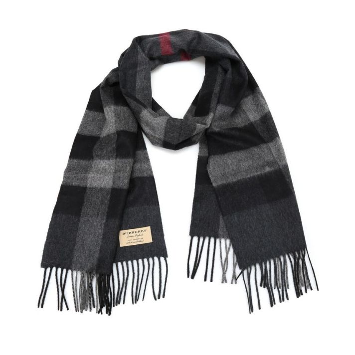 Classic Charcoal Check Cashmere Scarf