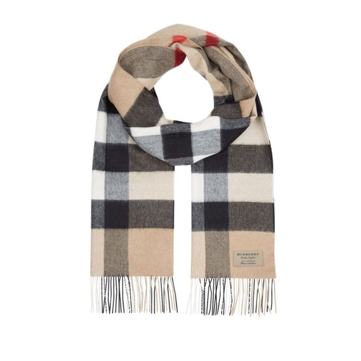 Classic Camel Check Cashmere Scarf
