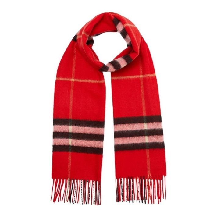 Giant Check Bright Military Red Cashmere Scarf