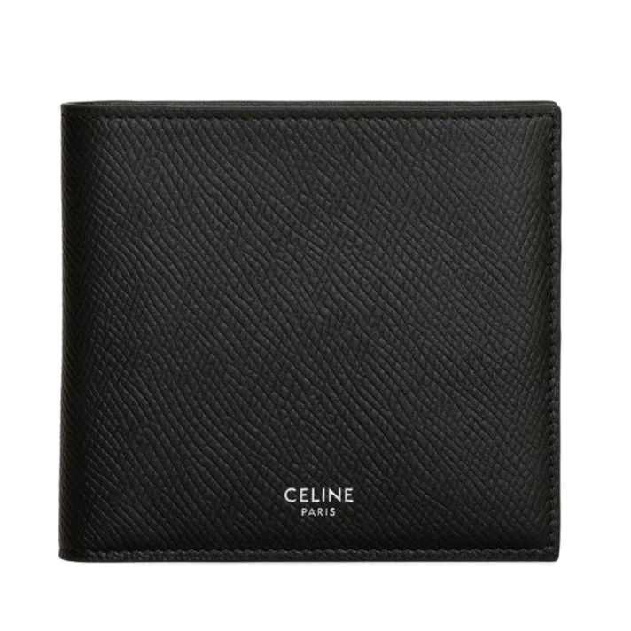Grained Black Billfold Calfskin Leather Wallet