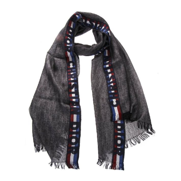 Grey Wool Silk Cashmere Blend Scarf