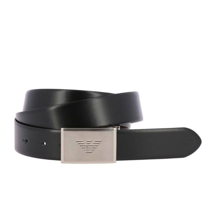 Emporio Armani Black/Dark Tan Reversible Plate Belt One Size