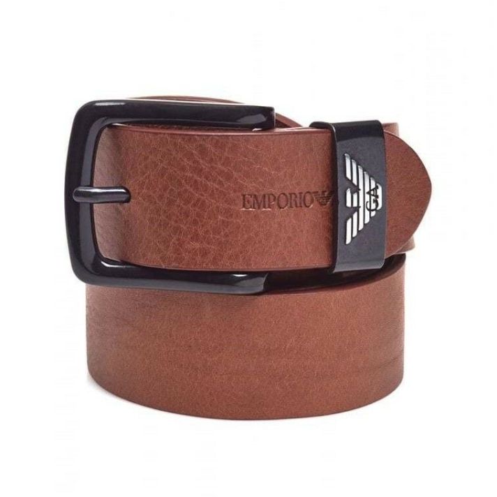Emporio Armani Mens Large Eagle Logo Cognac Brown Leather Belt[100/40]