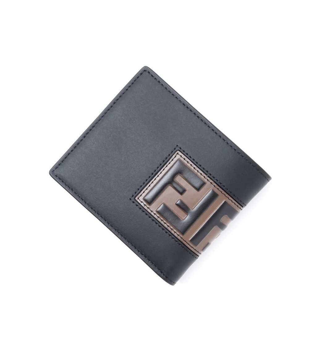 Fendi Black with Brown Signature FF Bi-fold Wallet - Image 3