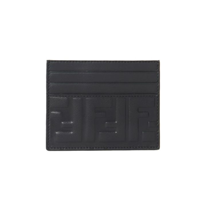Fendi Black Leather Logo Embossed Card Holder