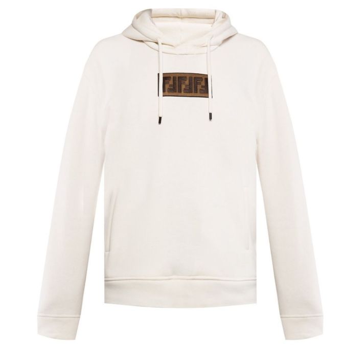 Embroidered FF Logo Cream White Hoodie