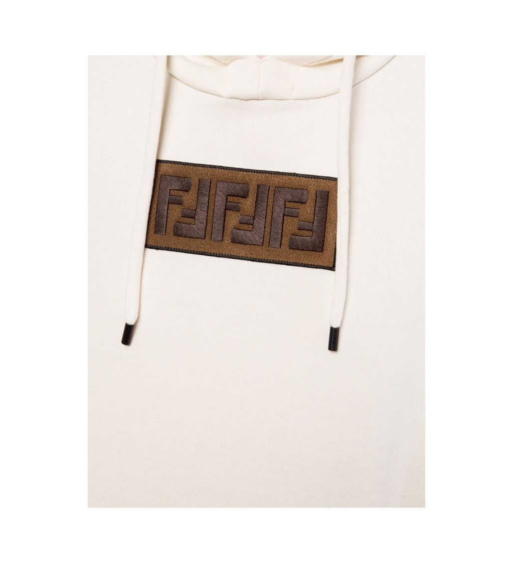 Embroidered FF Logo Cream White Hoodie - Image 2