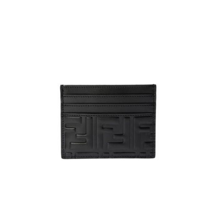 Black Leather Signature FF Cardholder Wallet