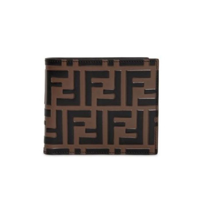 Fendi Brown Leather Signature FF Bi-fold Wallet