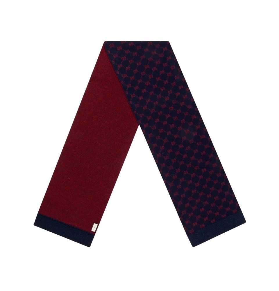 All over GG Alpaca Wool Navy Red Knit Scarf - Image 2