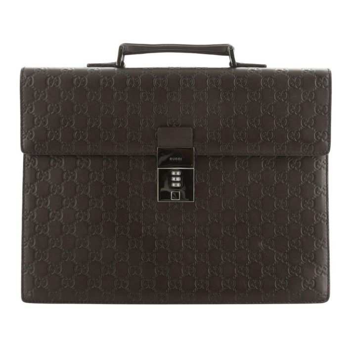 Guccissima Combination Lock Brown Leather Briefcase