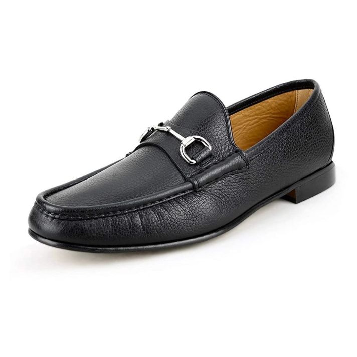 Classic Pebbled Leather Horsebit Black Loafers