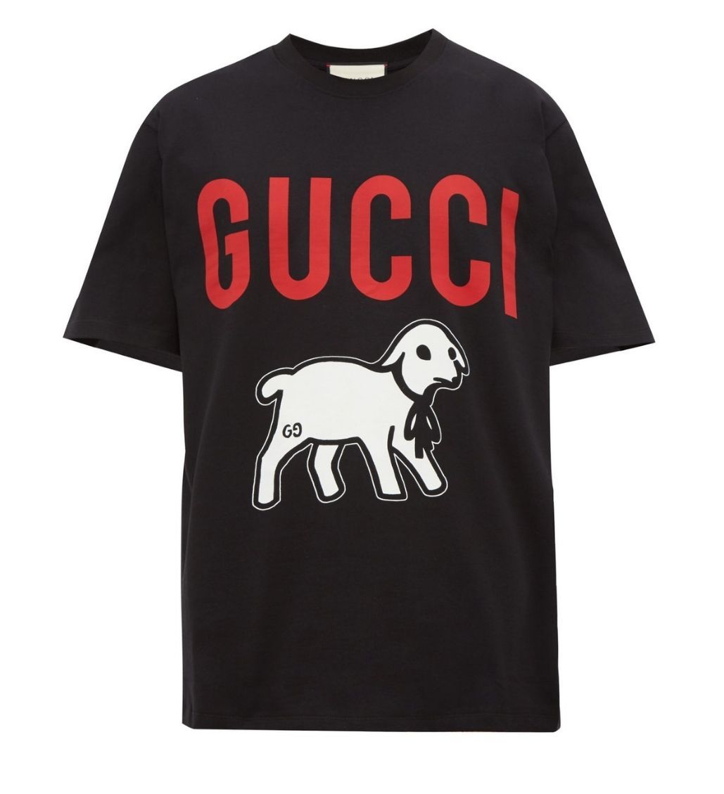 Lamb Print Oversize Black T-shirt - Image 4