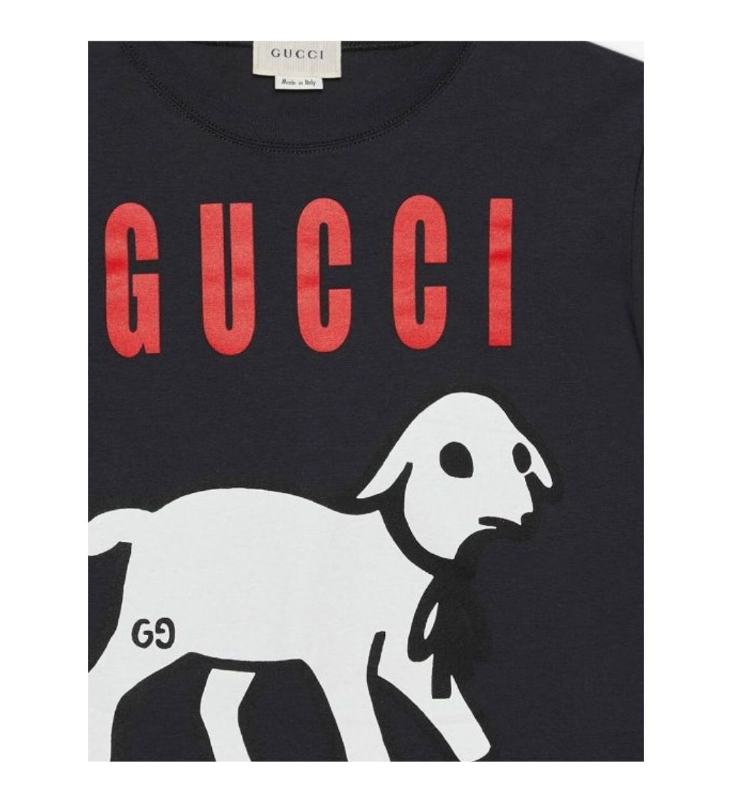 Lamb Print Oversize Black T-shirt - Image 2