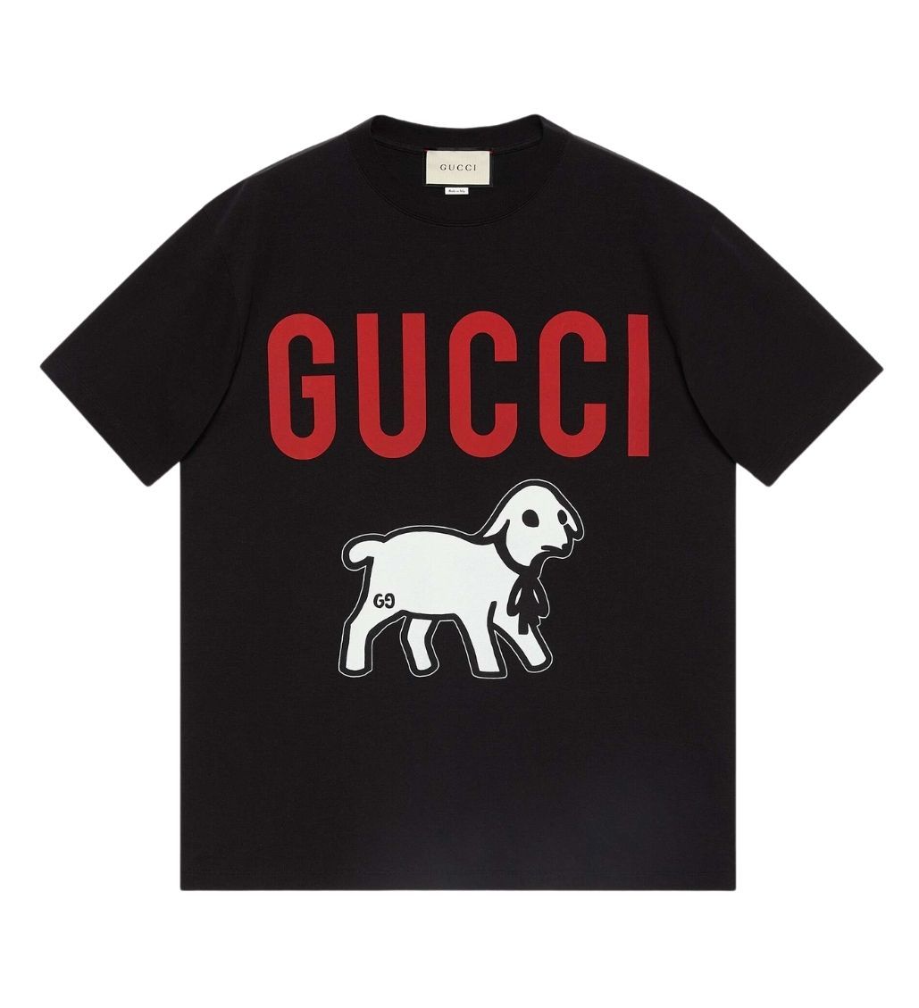 Lamb Print Oversize Black T-shirt