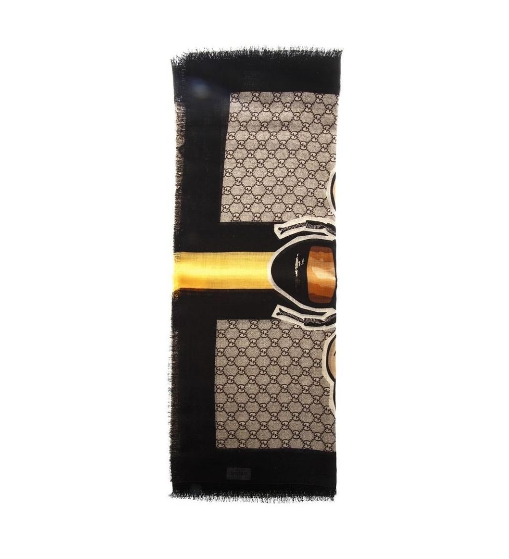 GG Supreme Web Bee Motif Wool Scarf Beige/Brown/Black - Image 3