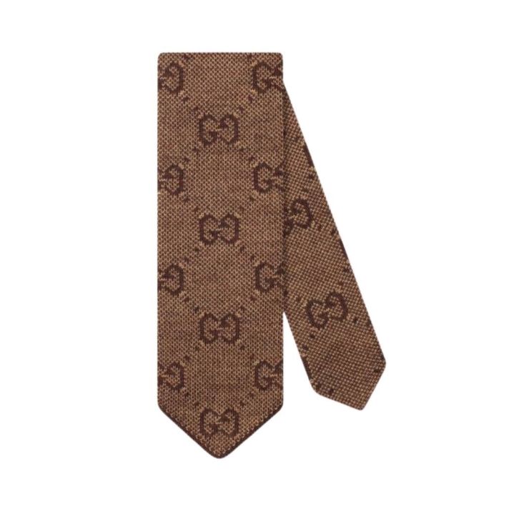 GG Supreme Monogram Knit Brown Tie