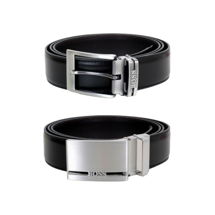 Hugo Boss Galliz 2 x buckle Black Leather belt