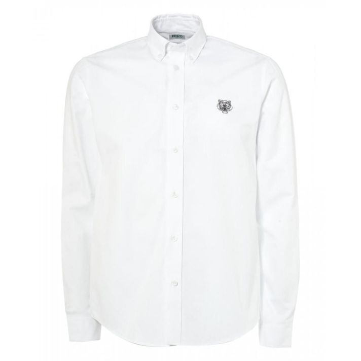 WHITE Tiger crest BUTTON DOWN SHIRT