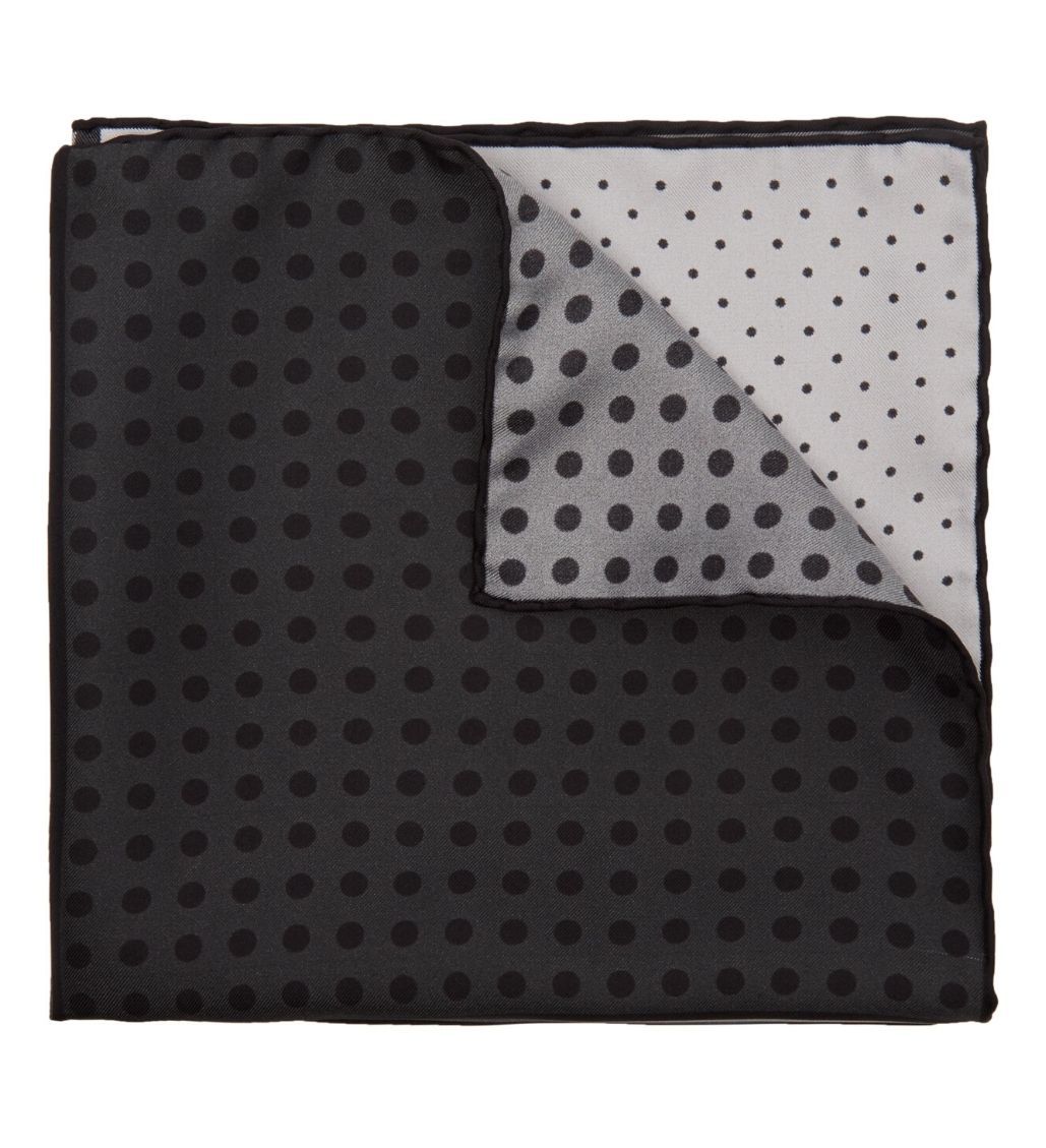Grey Polka Dot Silk Twill Pocket Square
