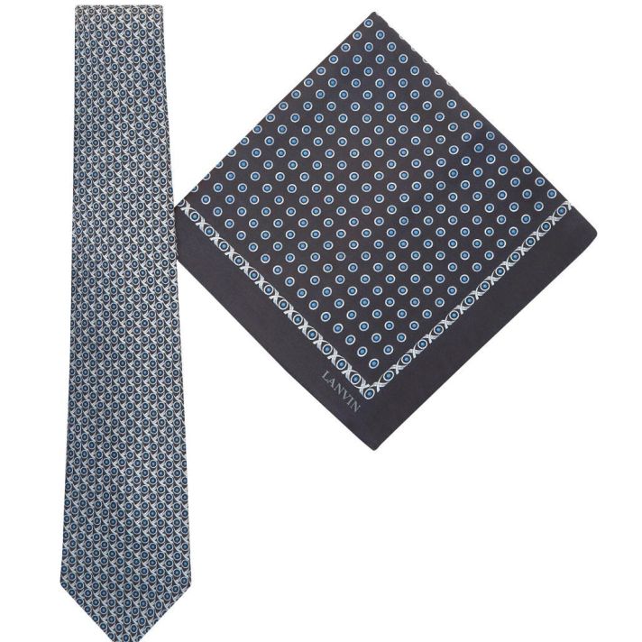 Tie & Pocket Square Geometric Circles Dot Pattern Black Gift Set