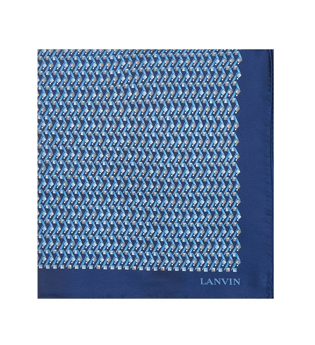 Tie & Pocket Square Geometric Squares Pattern Blue/Grey Gift Set - Image 2