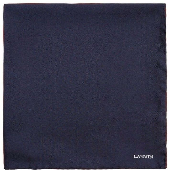 LANVIN Navy Blue Plain Silk-Twill Pocket Square BNWT GIFT