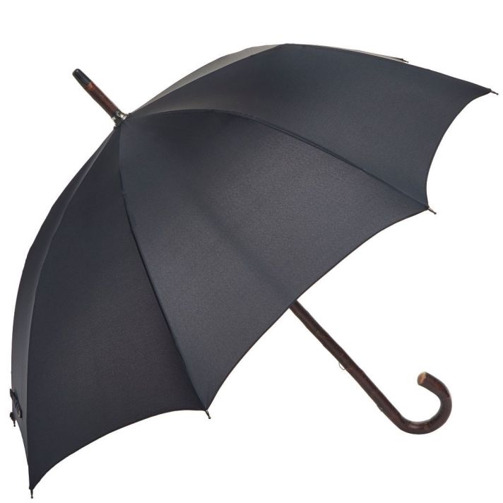 Cherry Wood One-Piece Umbrella with Classic Black Canopy