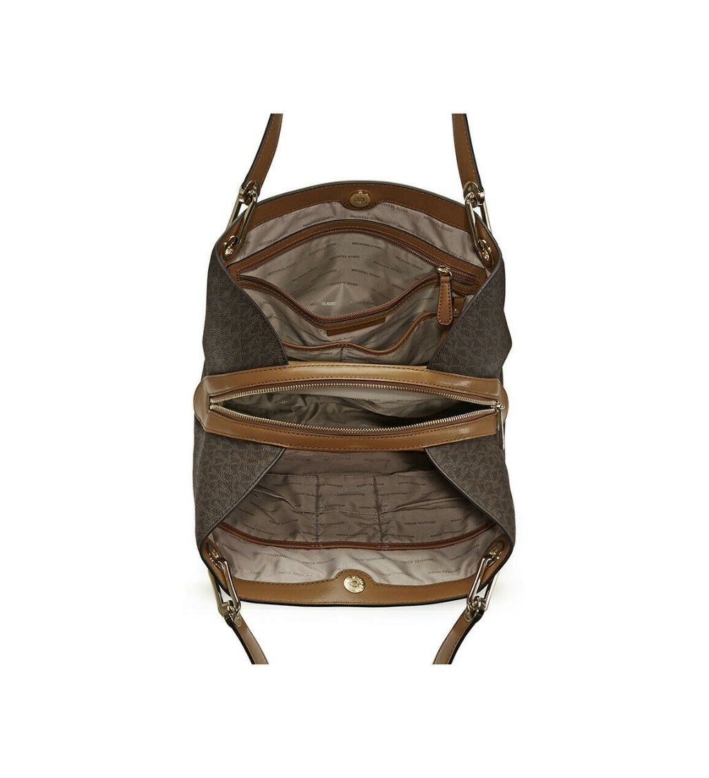 Raven All Over MK Logo Brown Shoulder Bag - Image 2