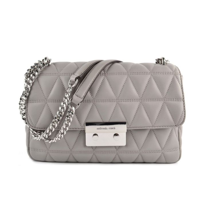 Sloan Large Pearl Grey Quilted Leather Shoulder Bag