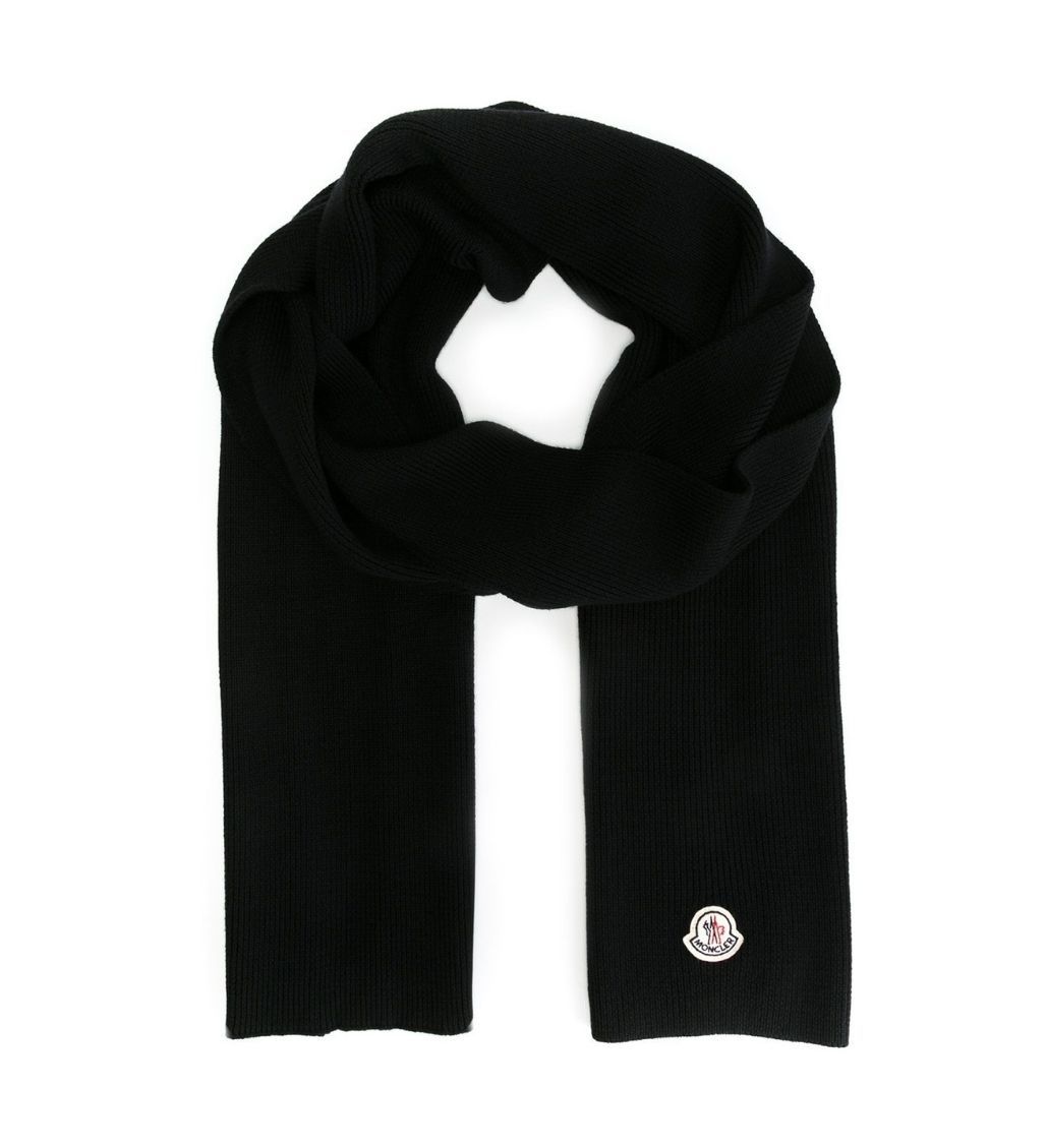 Moncler Ribbed Logo Knit Black Scarf