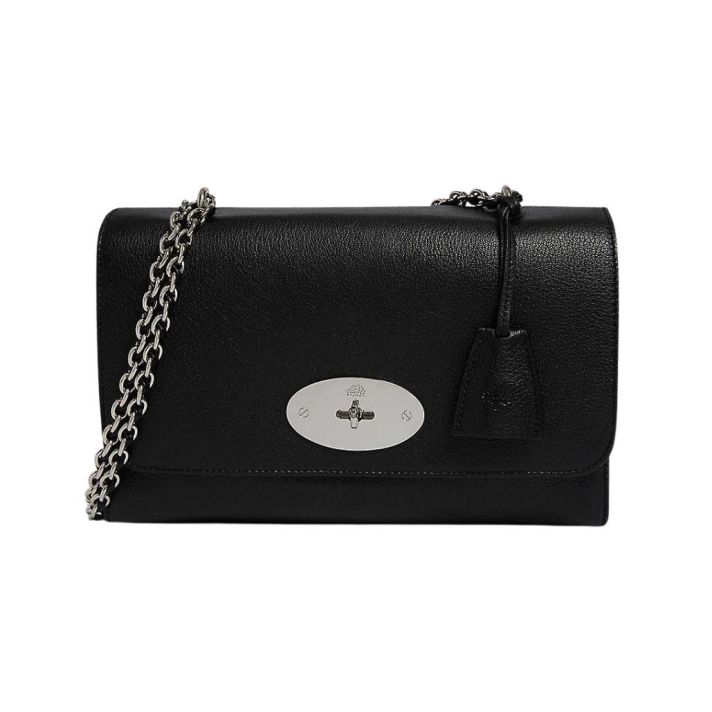 Lily Glossy Goat Black Silver Toned Shoulder Bag